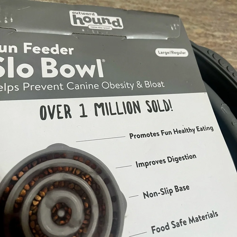 New Outward Hound Gray Fun Feeder Slo Bowl
